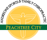 Peachtree City logo with stylized figure.