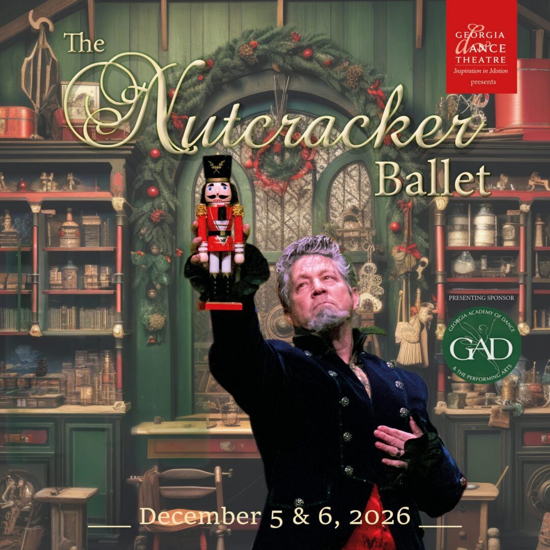 Man holding nutcracker in festive shop